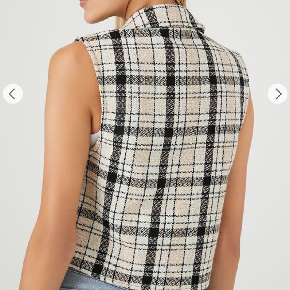 Tweed Plaid Open-Front Vest - Picture 5 of 7